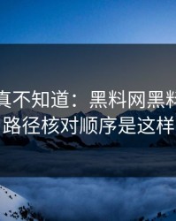 不写你真不知道：黑料网黑料的传播路径核对顺序是这样