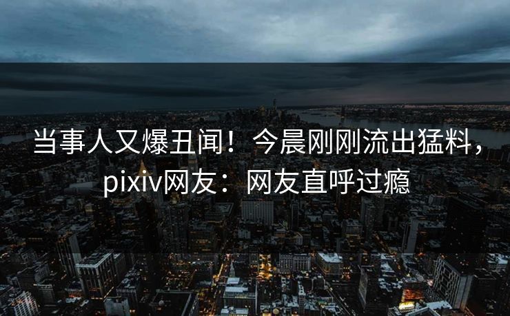 当事人又爆丑闻！今晨刚刚流出猛料，pixiv网友：网友直呼过瘾