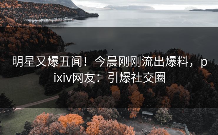 明星又爆丑闻！今晨刚刚流出爆料，pixiv网友：引爆社交圈
